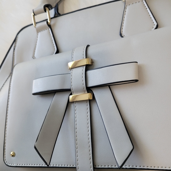 Light Gray Satchel Handbag Vegan Leather   Includes Crossbody Strap NWOT - Picture 2 of 13